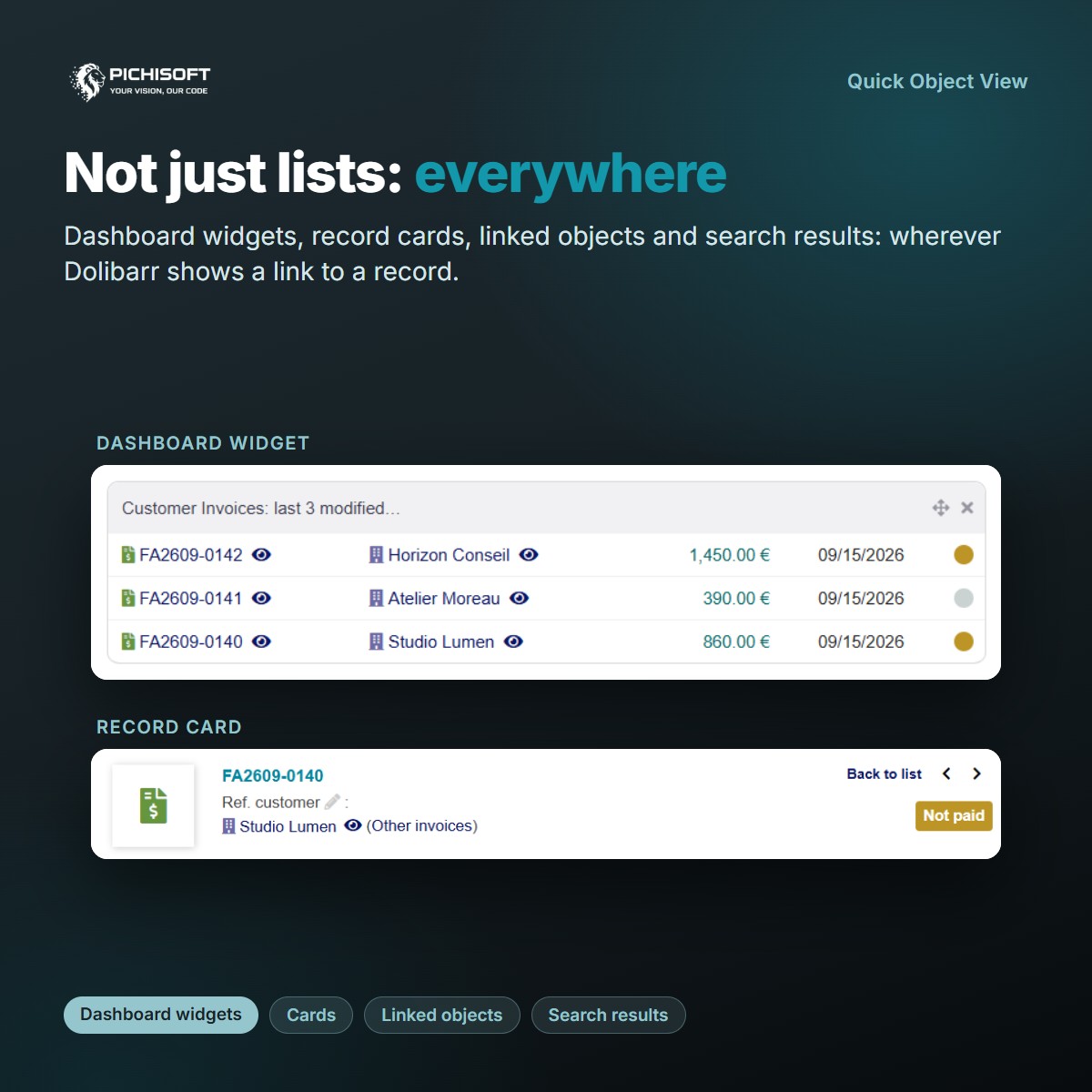 The eye in a Dolibarr dashboard widget and on an invoice card